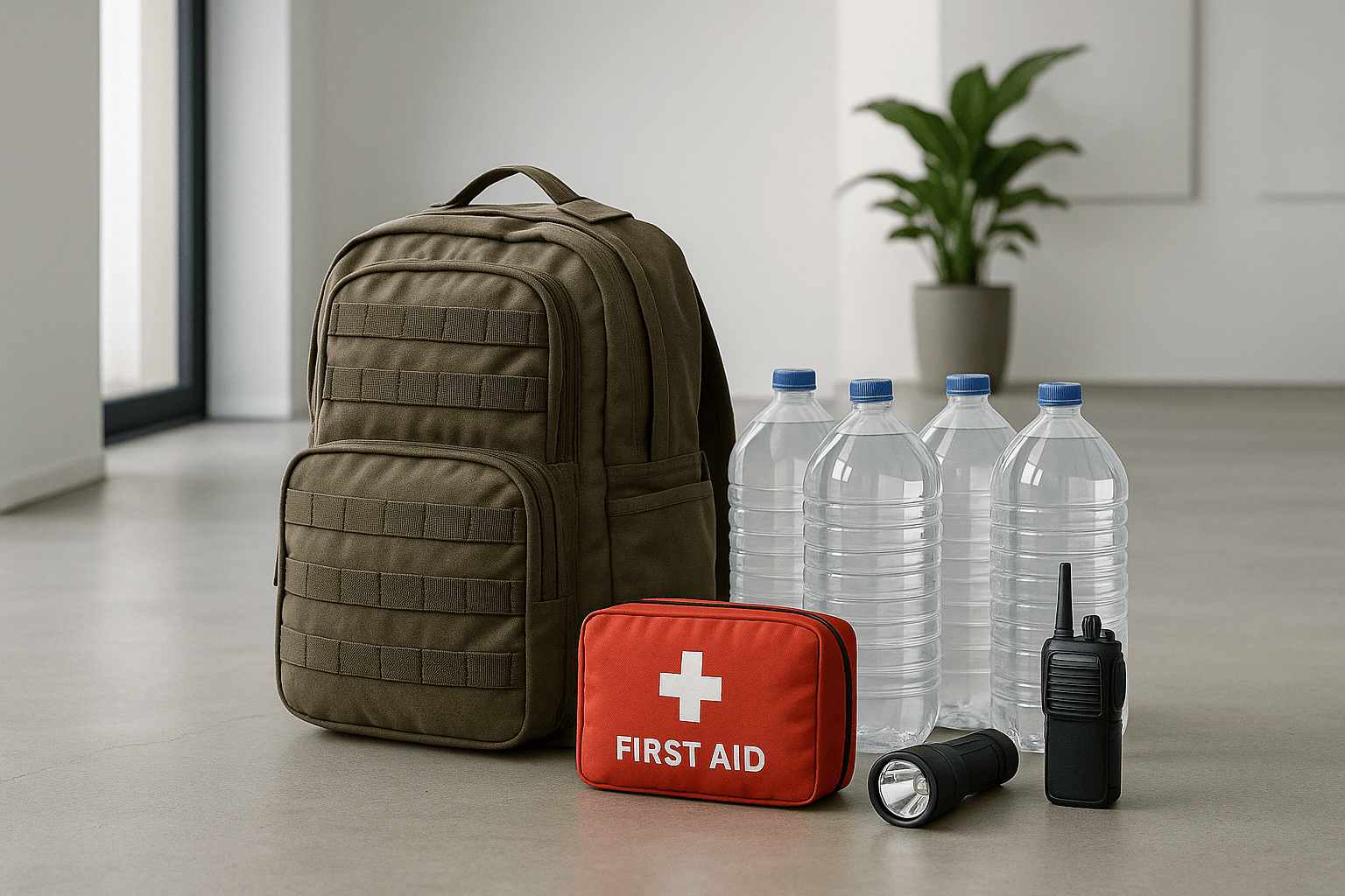 Emergency gear neatly arranged