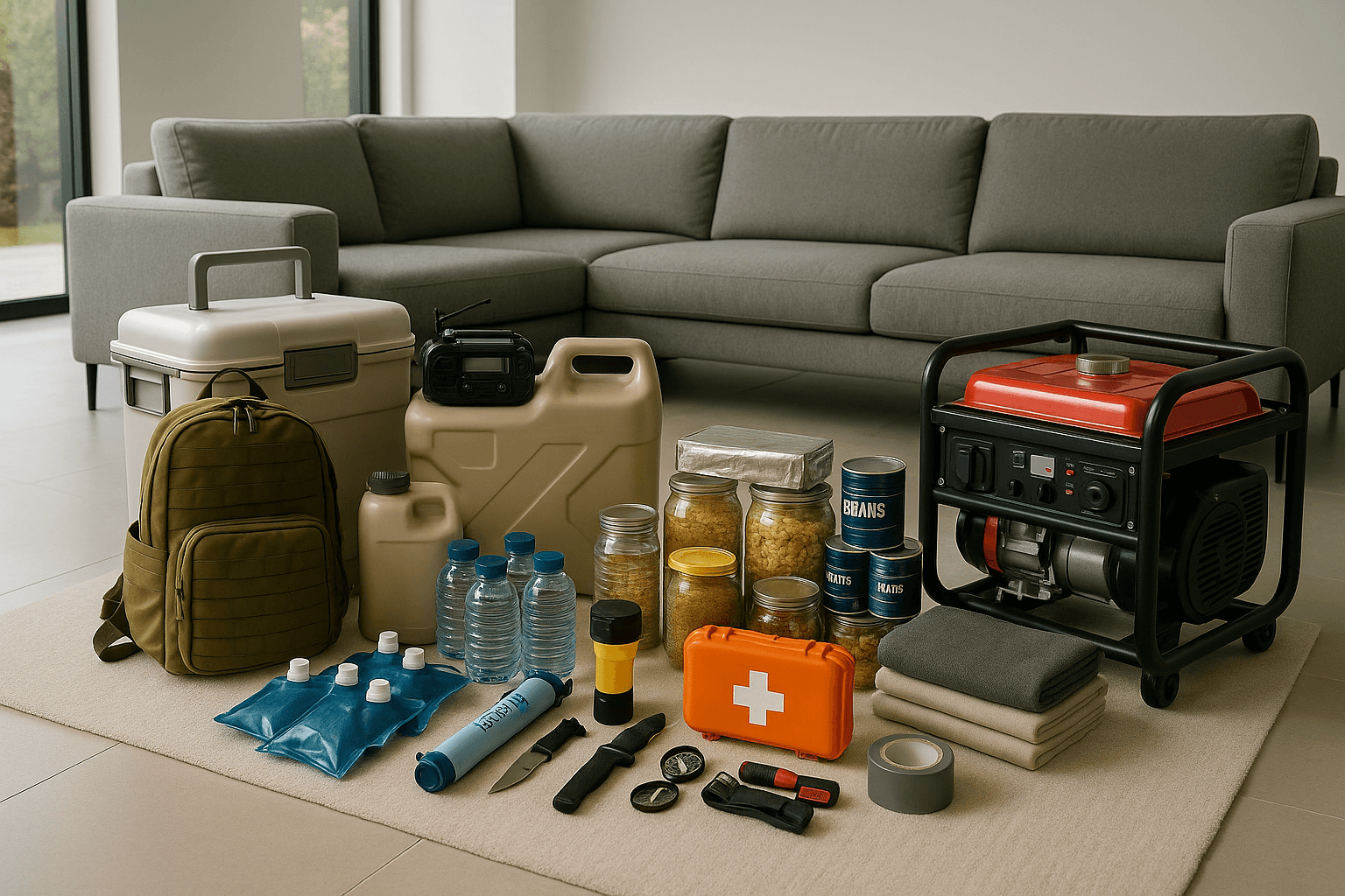 Emergency gear neatly arranged