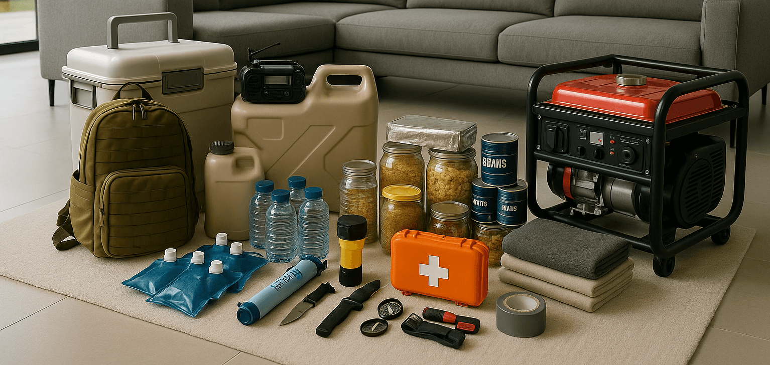 Emergency gear neatly arranged